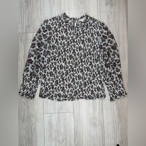 VERONICA BEARD Smocked Floral Print Mock Neck Long Sleeve Blouse Women Size 4